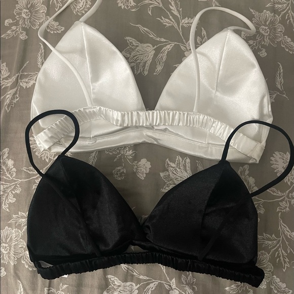 SHEIN small/medium satin bralette set of 2 Black and White NWT - Picture 3 of 4